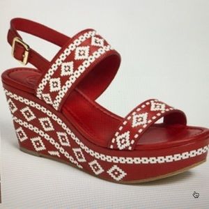 Tory Burch Red White Leather Platform Sandal 8.5